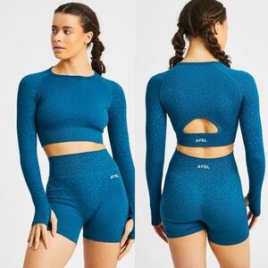 🌻AYBL Teal Sparkle Green Long Sleeve Crop Top Women’s Size XS